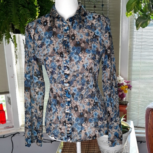 APT 9 floral patterned buttondown ribbed blouse - Picture 1 of 10